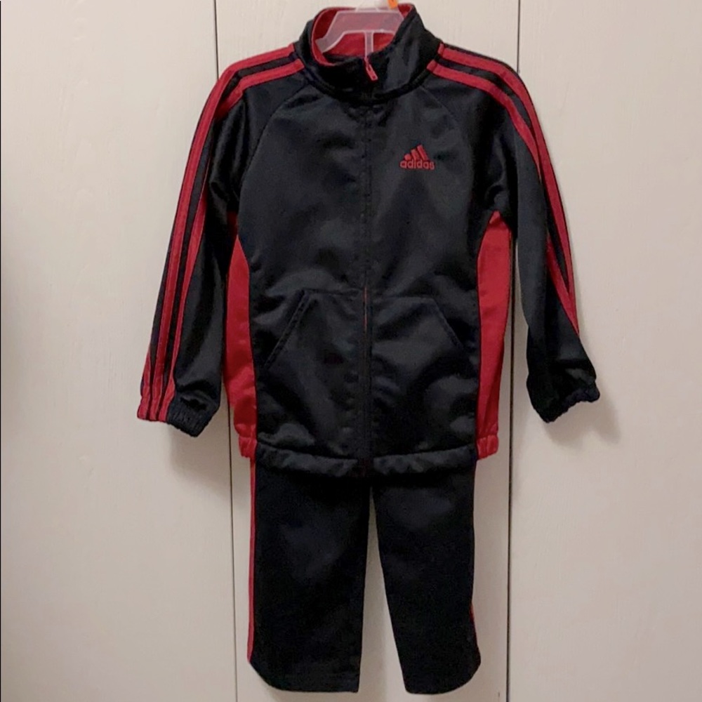 adidas Black & Red Toddler Warm Up Suit